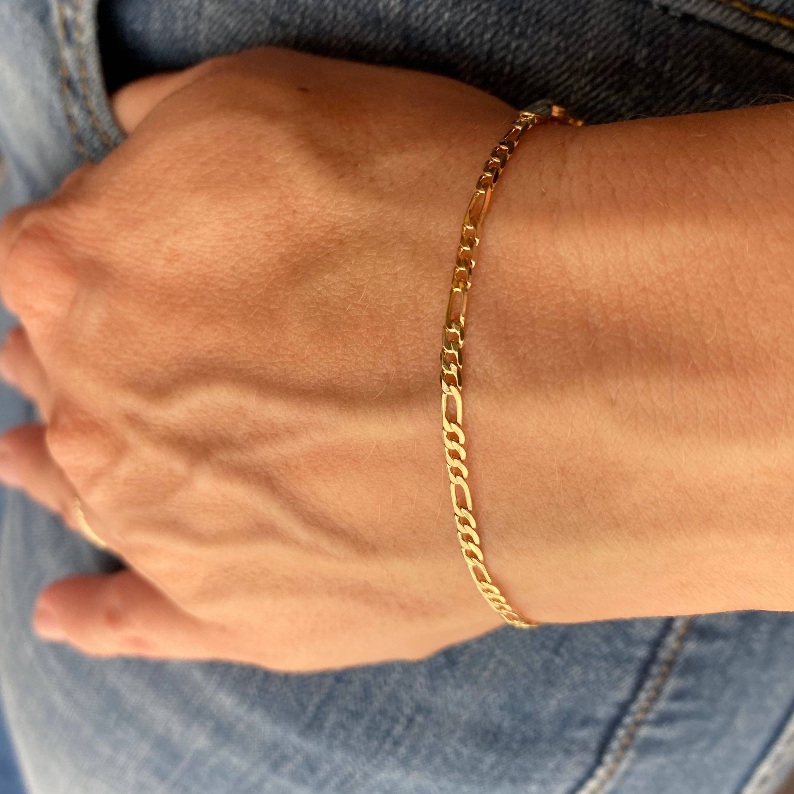 18k Gold Filled Flat Figaro Chain Bracelet - Image 2