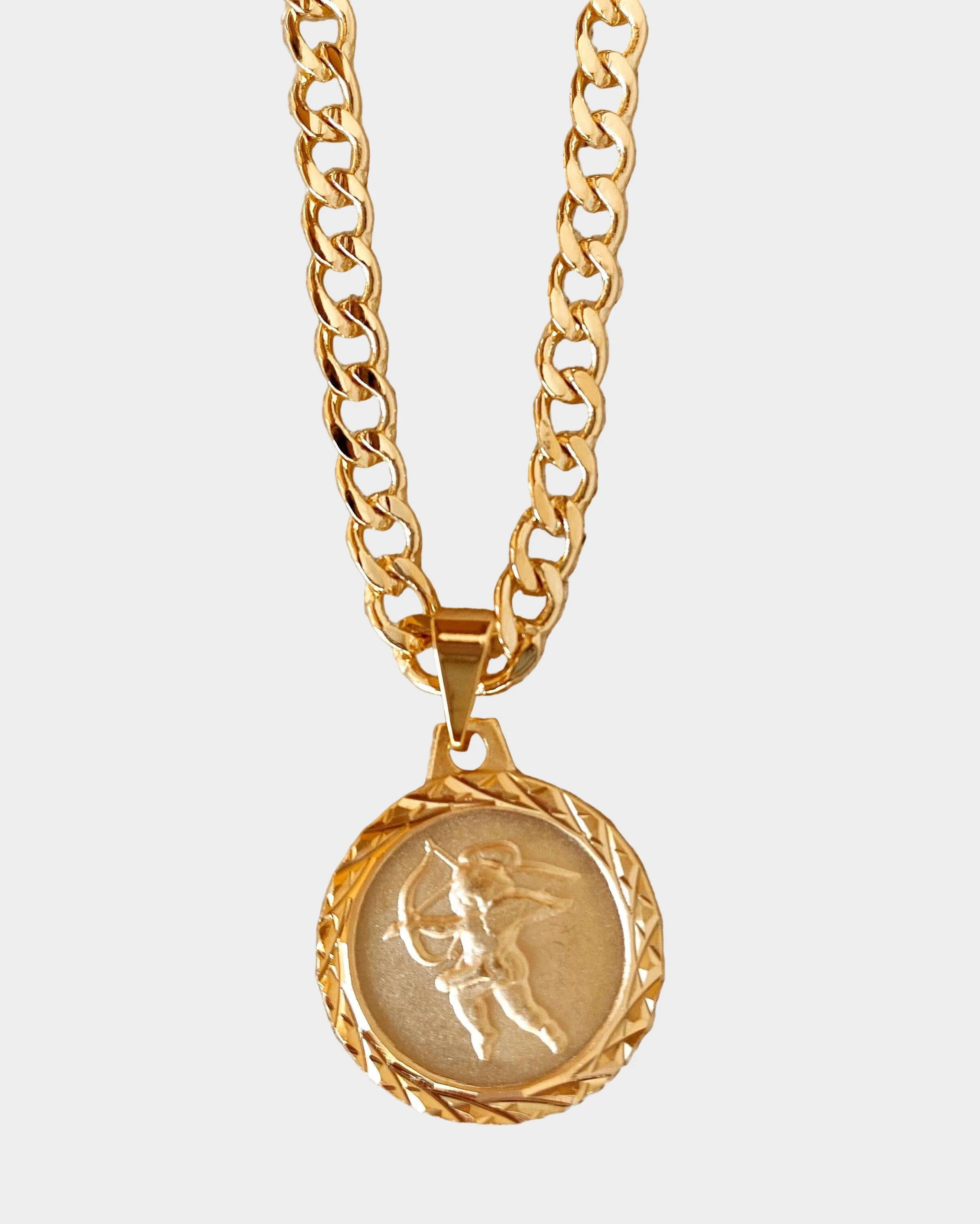 Curb Chain Cupid Necklace in 18k Gold Fill