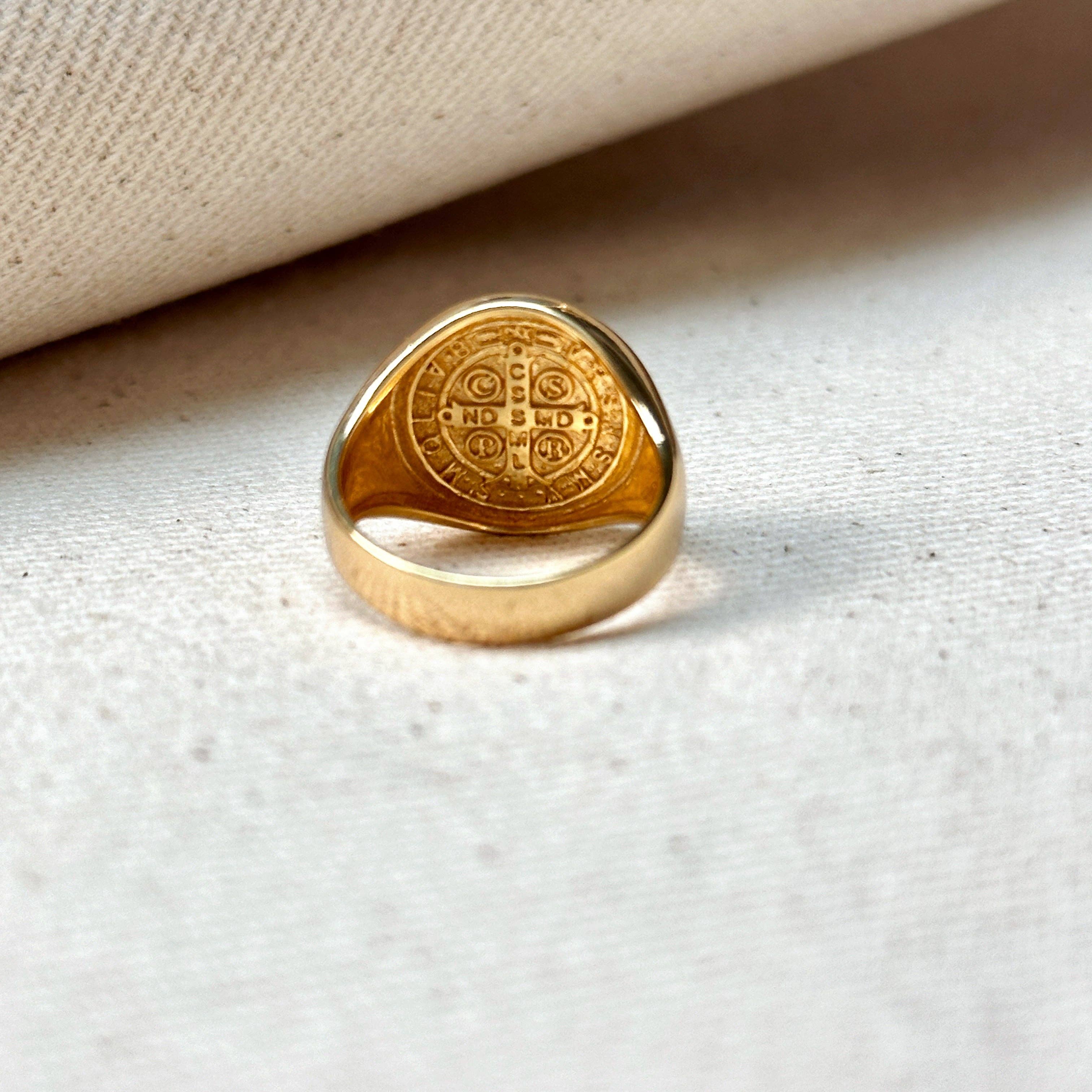 18k Gold Filled Saint Benedict Signet Ring - Image 3
