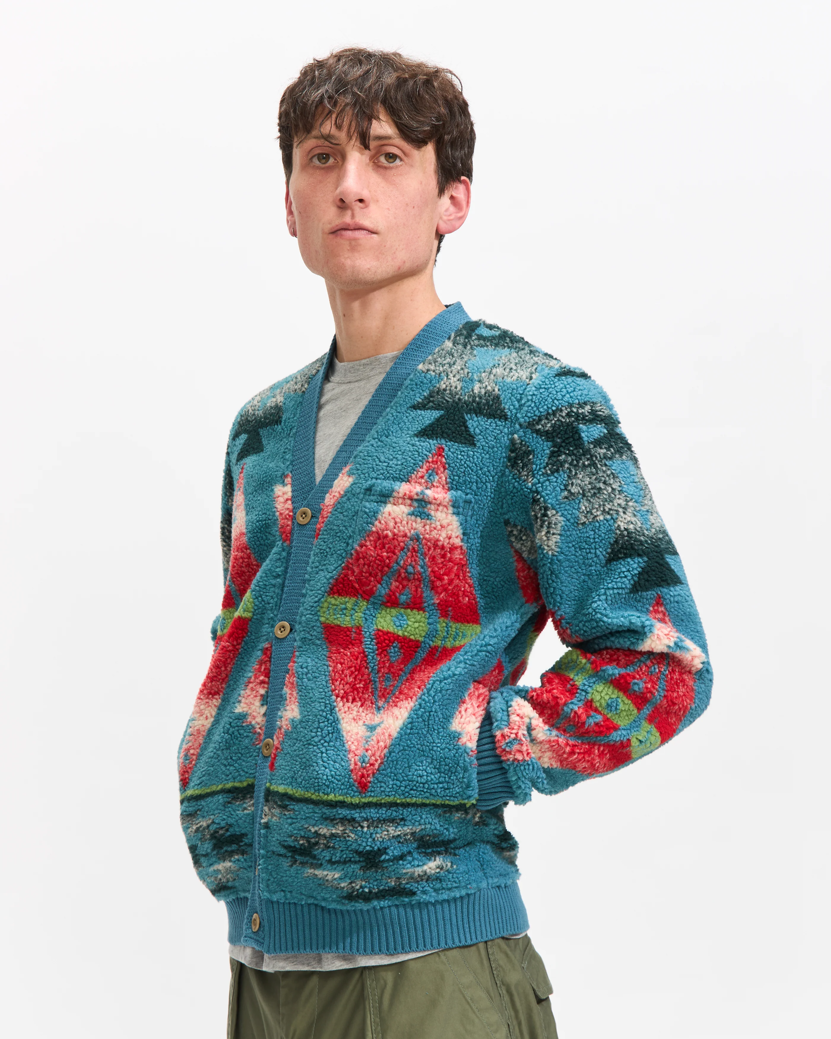 Cardigan Boa Jacquard in Turquoise - Image 4