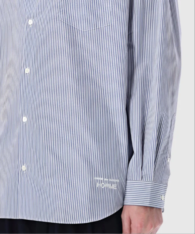 Cotton Striped Shirt in Navy Stripe - Image 3