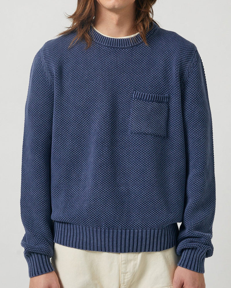 Acid Wash Pocket Crewneck in Navy - Image 3