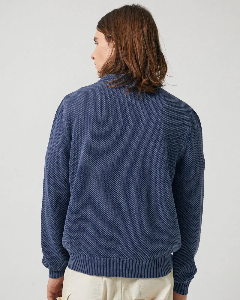 Acid Wash Pocket Crewneck in Navy - Image 4