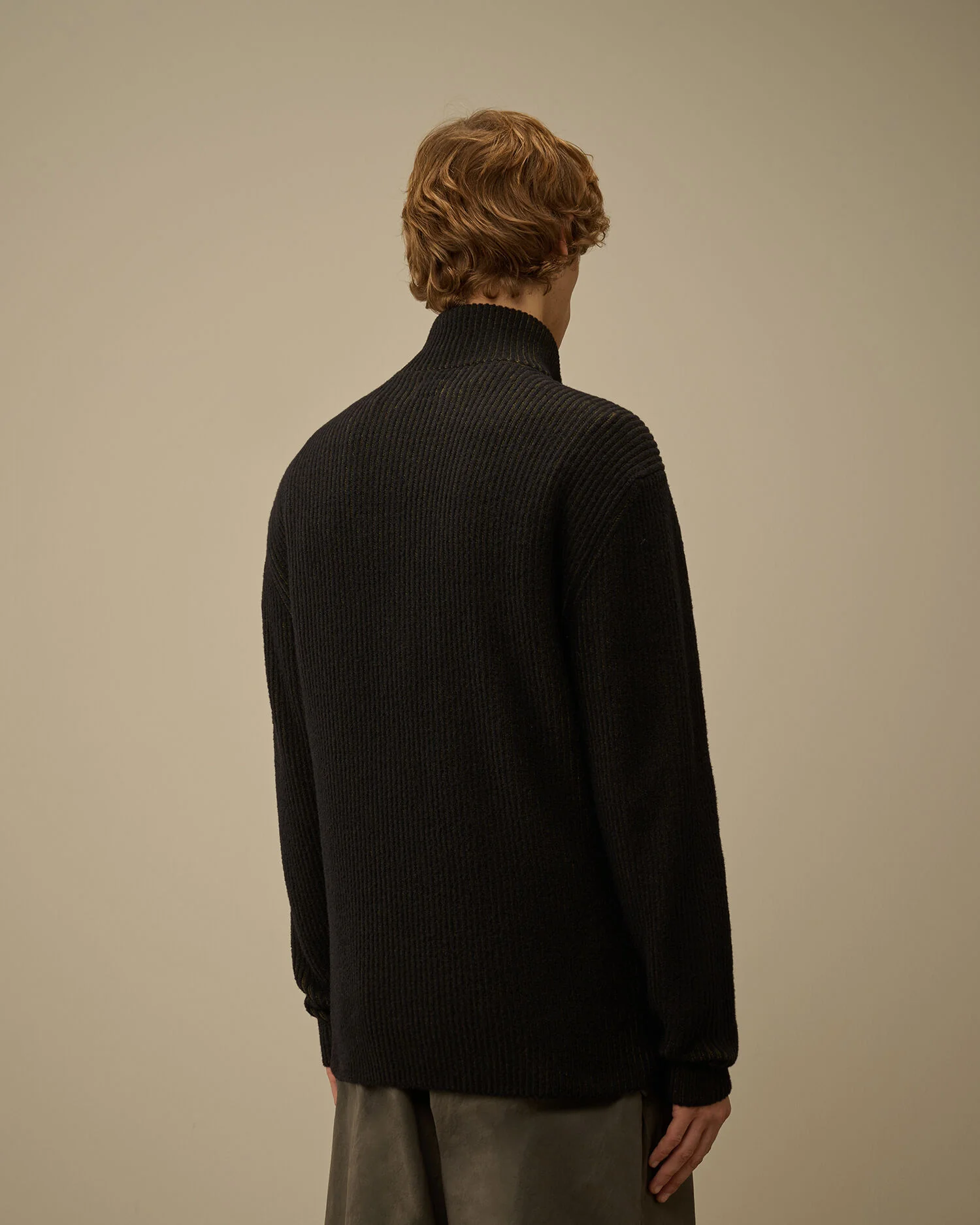 Fleece Knit Half Zip Sweater in Capers - Image 3