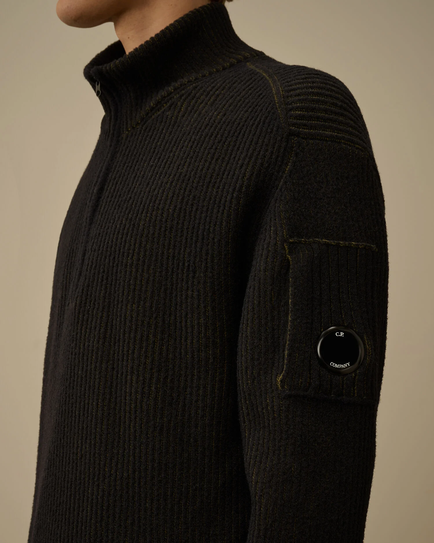 Fleece Knit Half Zip Sweater in Capers - Image 4