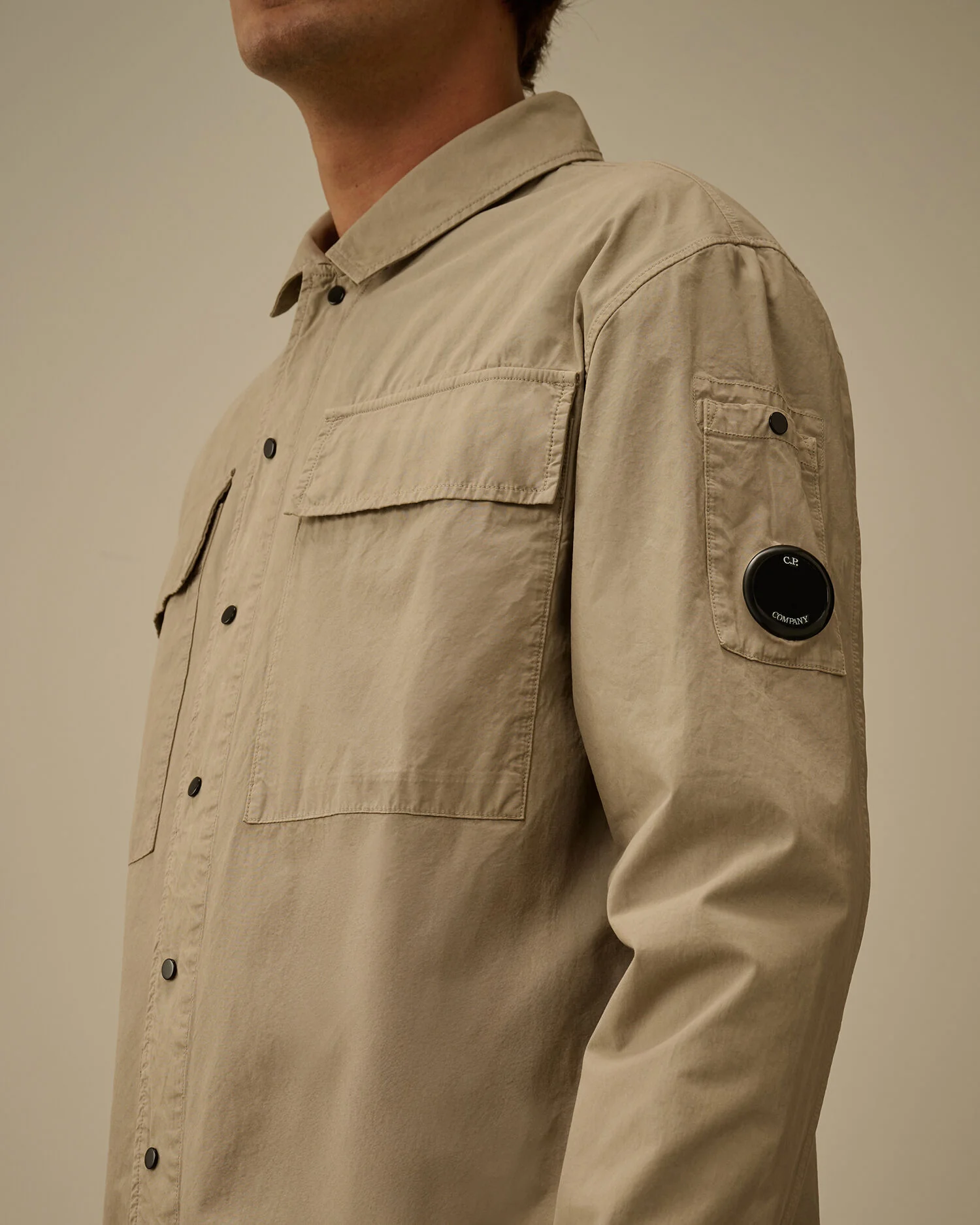 Microreps Peached Lens Button Overshirt in London Fog - Image 4