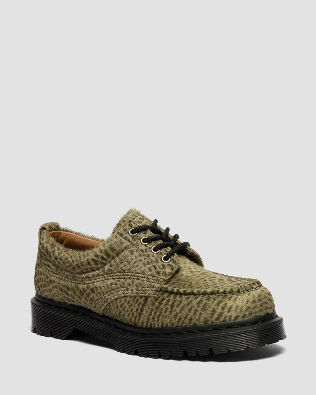 Lowell Moc Toe Shoes in Pebble Emboss Hair On Olive Green - Image 3