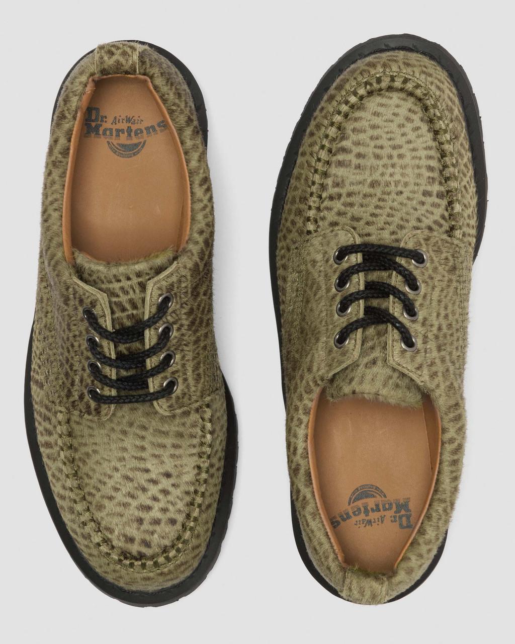 Lowell Moc Toe Shoes in Pebble Emboss Hair On Olive Green - Image 6