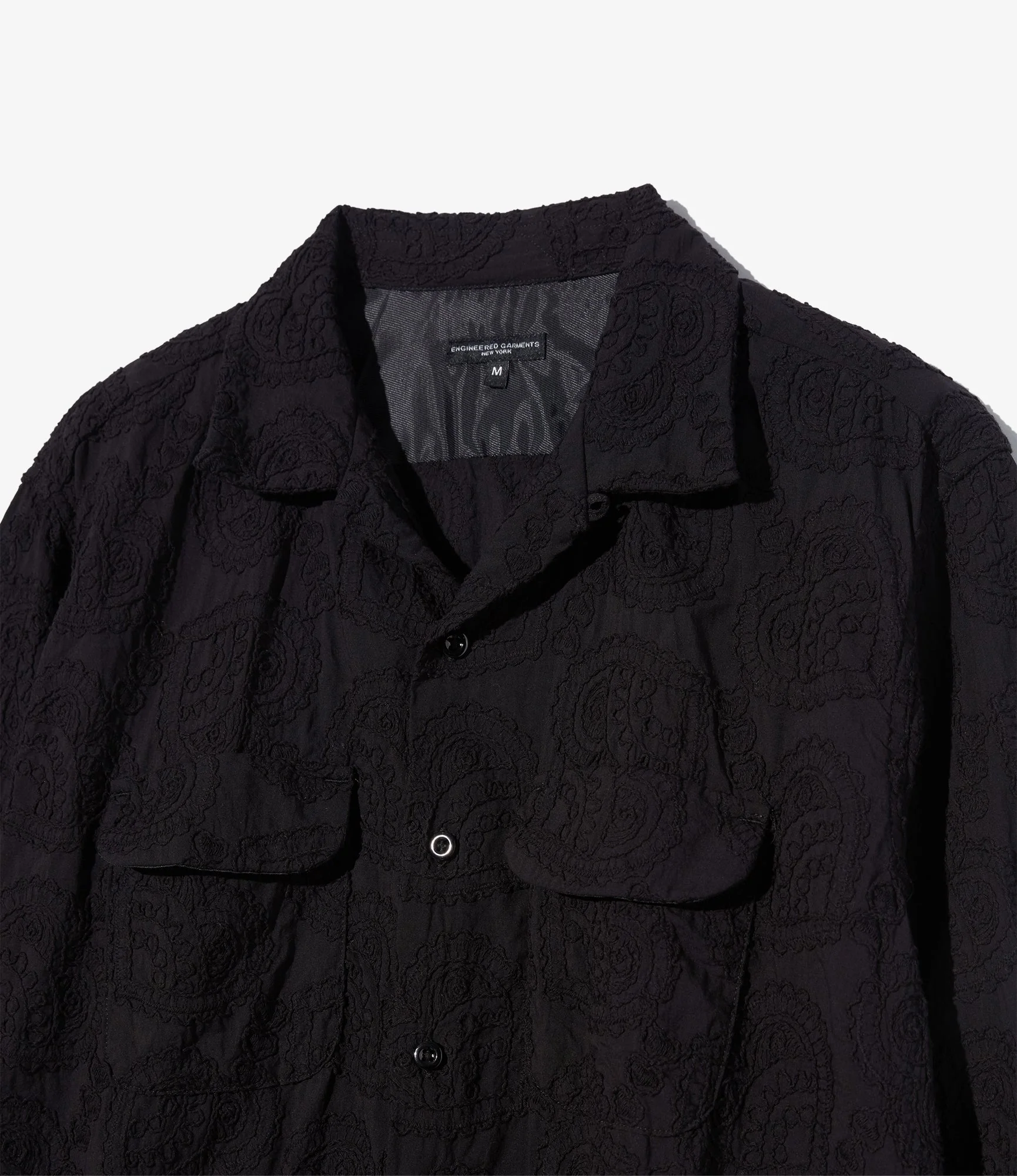 Classic Shirt in Black Cotton Paisley Embroidery - Image 3