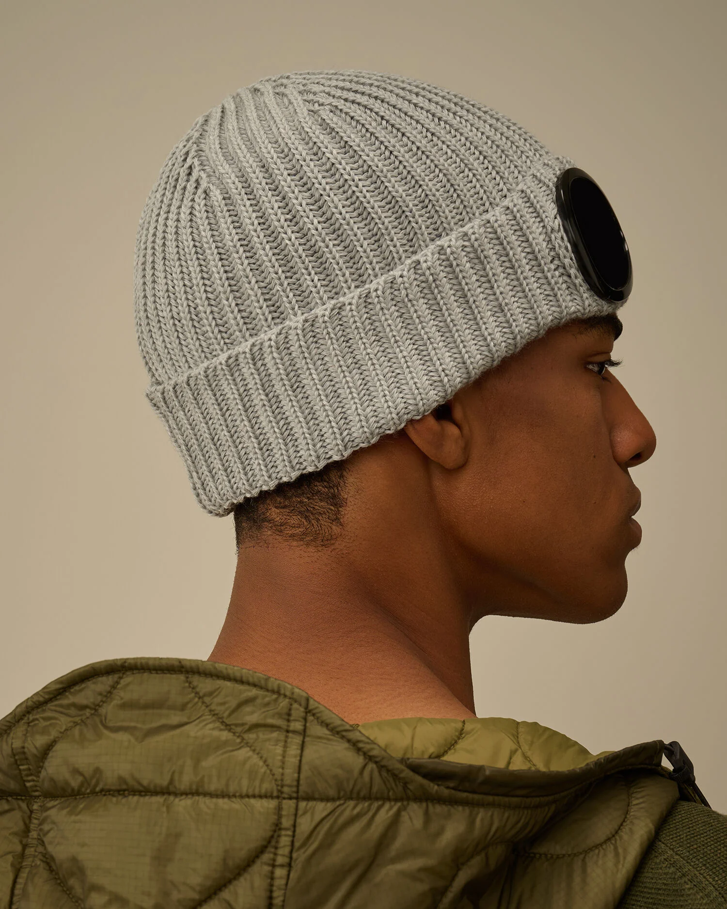 Extra Fine Merino Wool Goggle Beanie in Moon Melange - Image 3