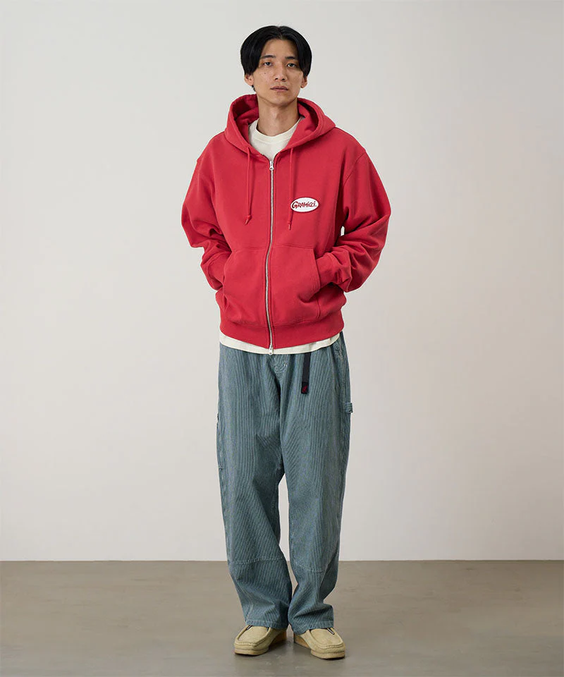 Oval Patch Zip Hooded Sweatshirt in Crimson Red - Image 2