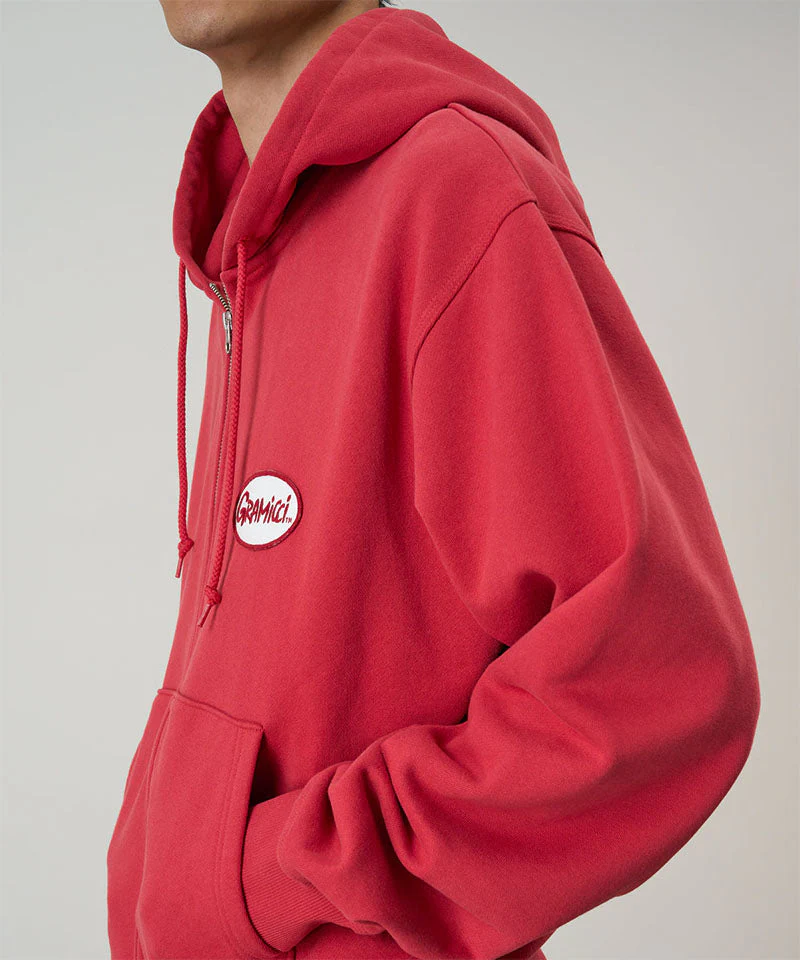 Oval Patch Zip Hooded Sweatshirt in Crimson Red - Image 3