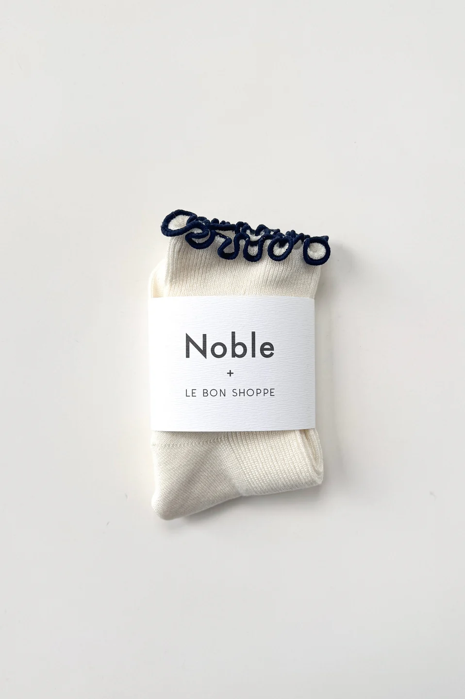 The Petite Ruffled Modal Socks in Soft White / Navy - Image 3