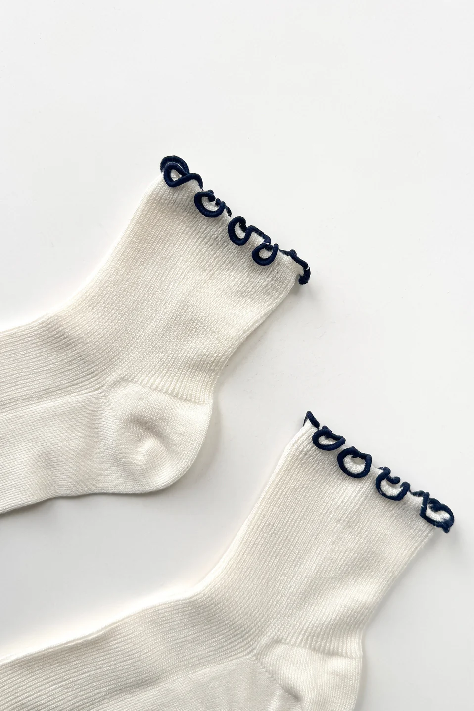 The Petite Ruffled Modal Socks in Soft White / Navy - Image 4