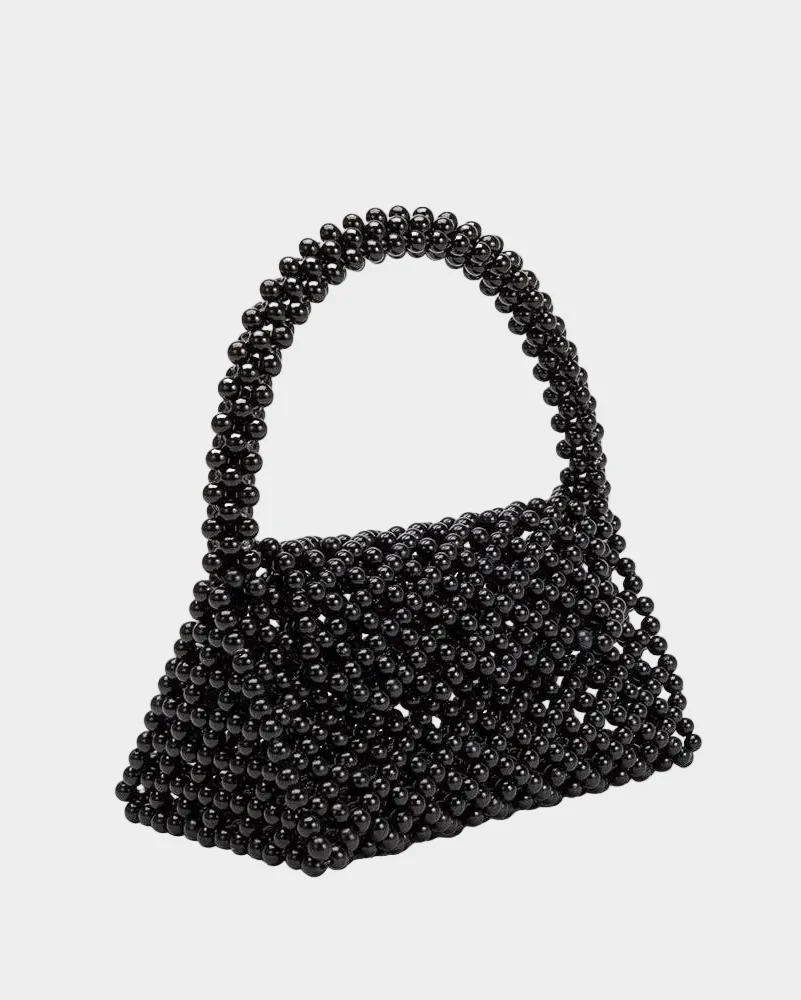 Morgan Black Beaded Top Handle Bag in Black - Image 2