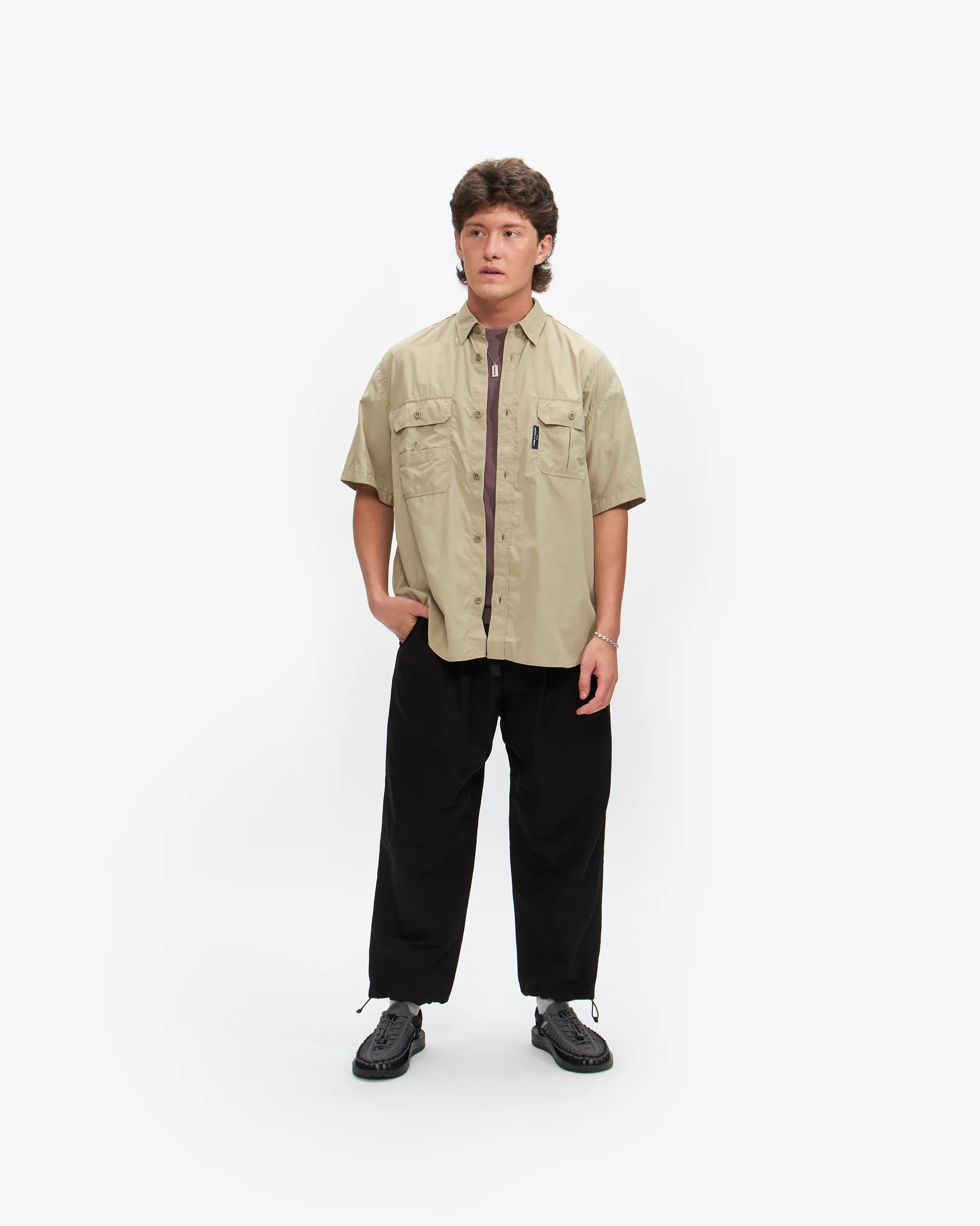 Nylon Short Sleeve Shirt in Beige - Image 5