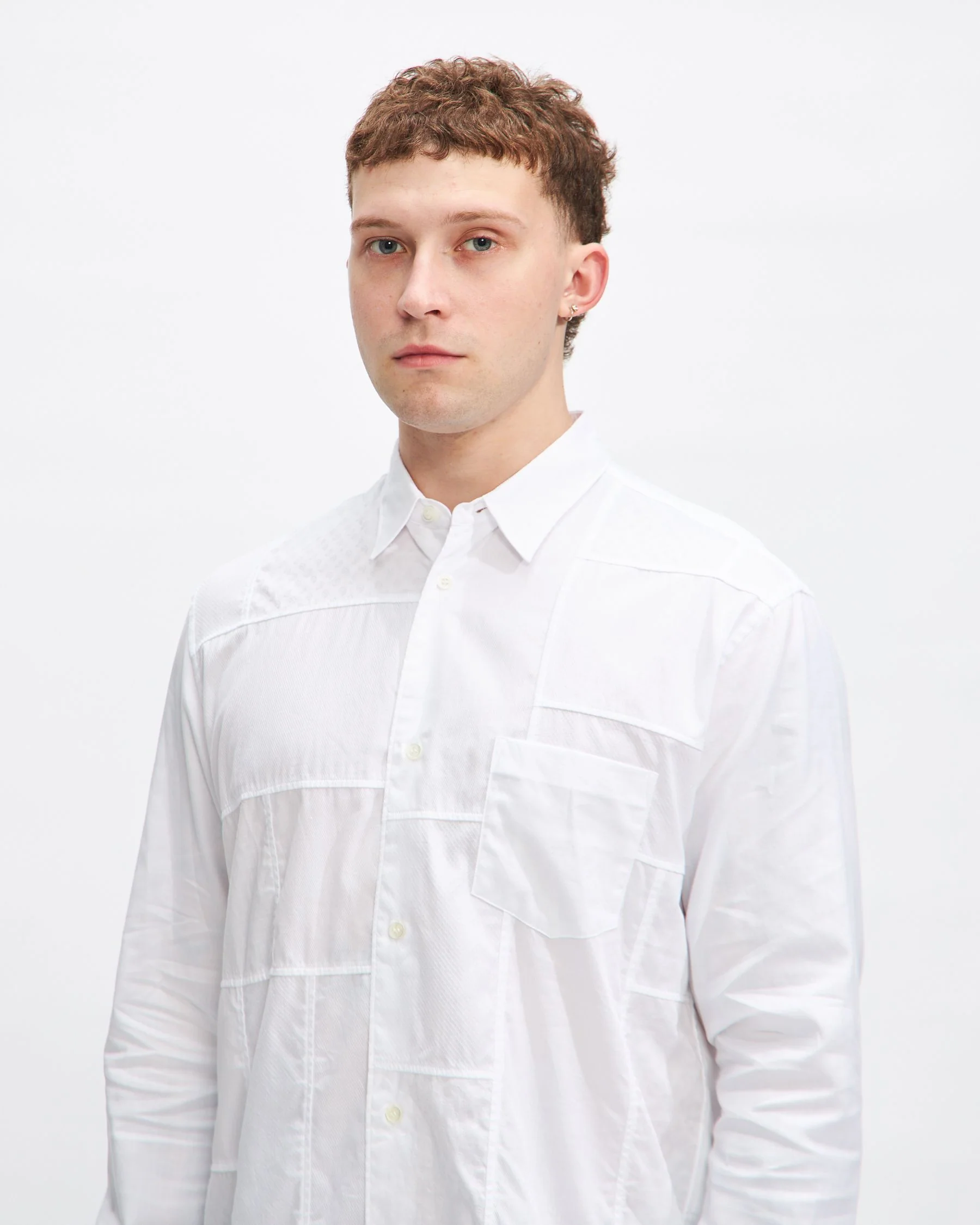Panelled Fabric Shirt in White - Image 3