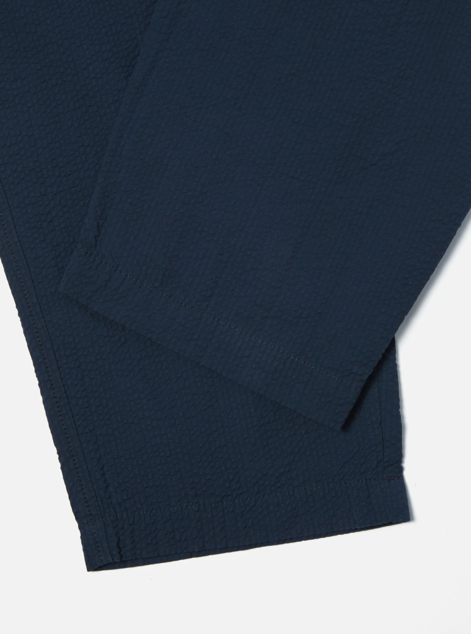 Pleated Track Pant in Navy Cotton Seersucker - Image 7