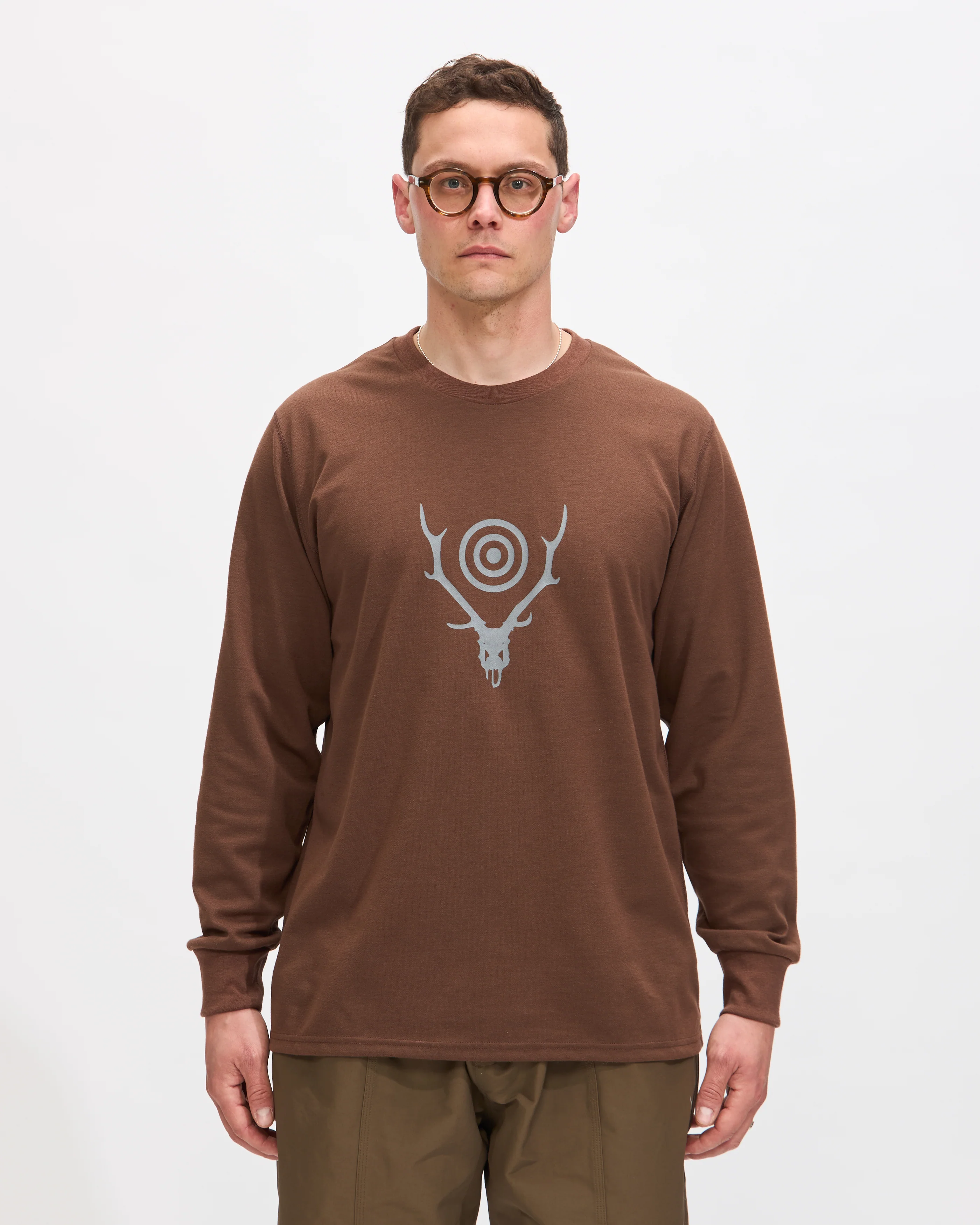 L/S Crew Neck Tee in Brown Skull & Target
