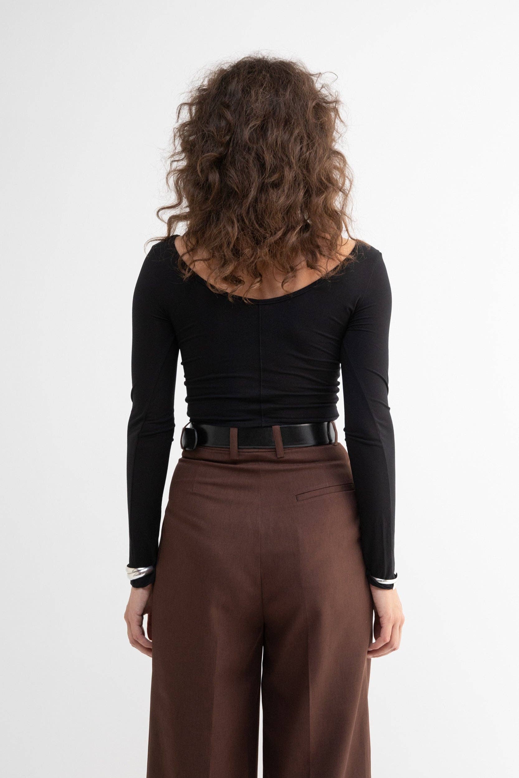 Betty Black Viscose Spandex Women's Knit Top in Black - Image 2