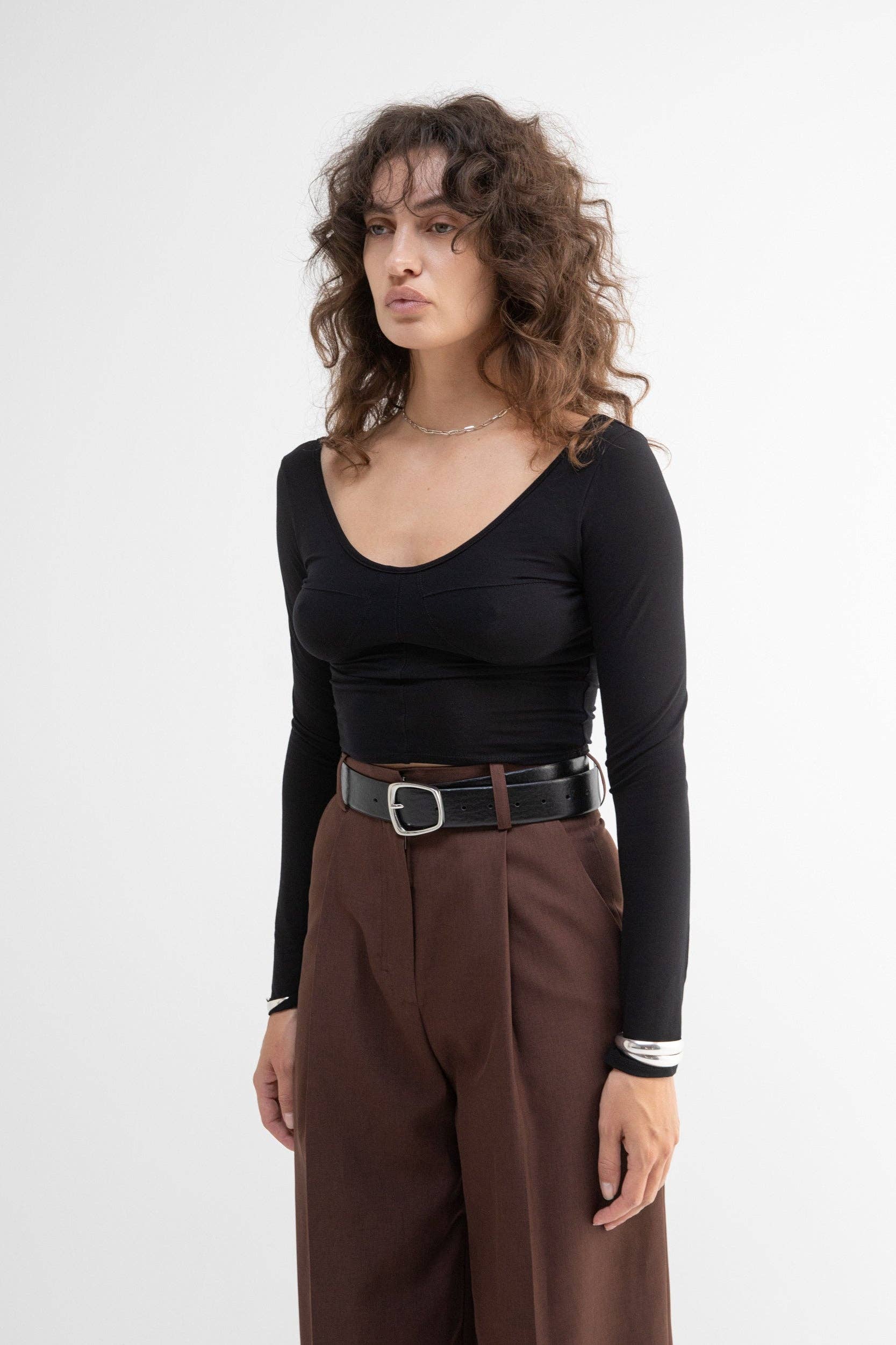 Betty Black Viscose Spandex Women's Knit Top in Black - Image 3