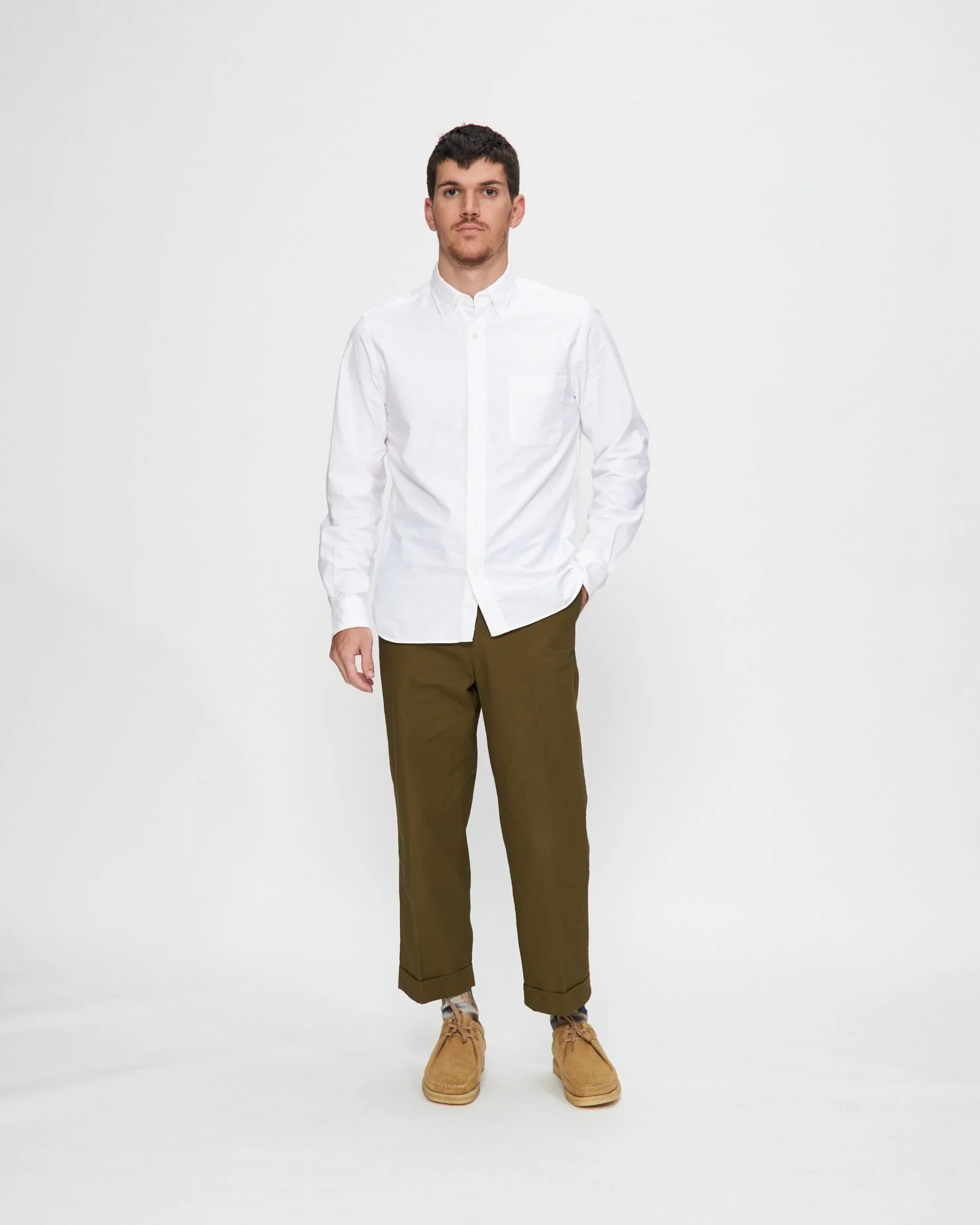 Twill Wide Trousers in Olive - Image 4