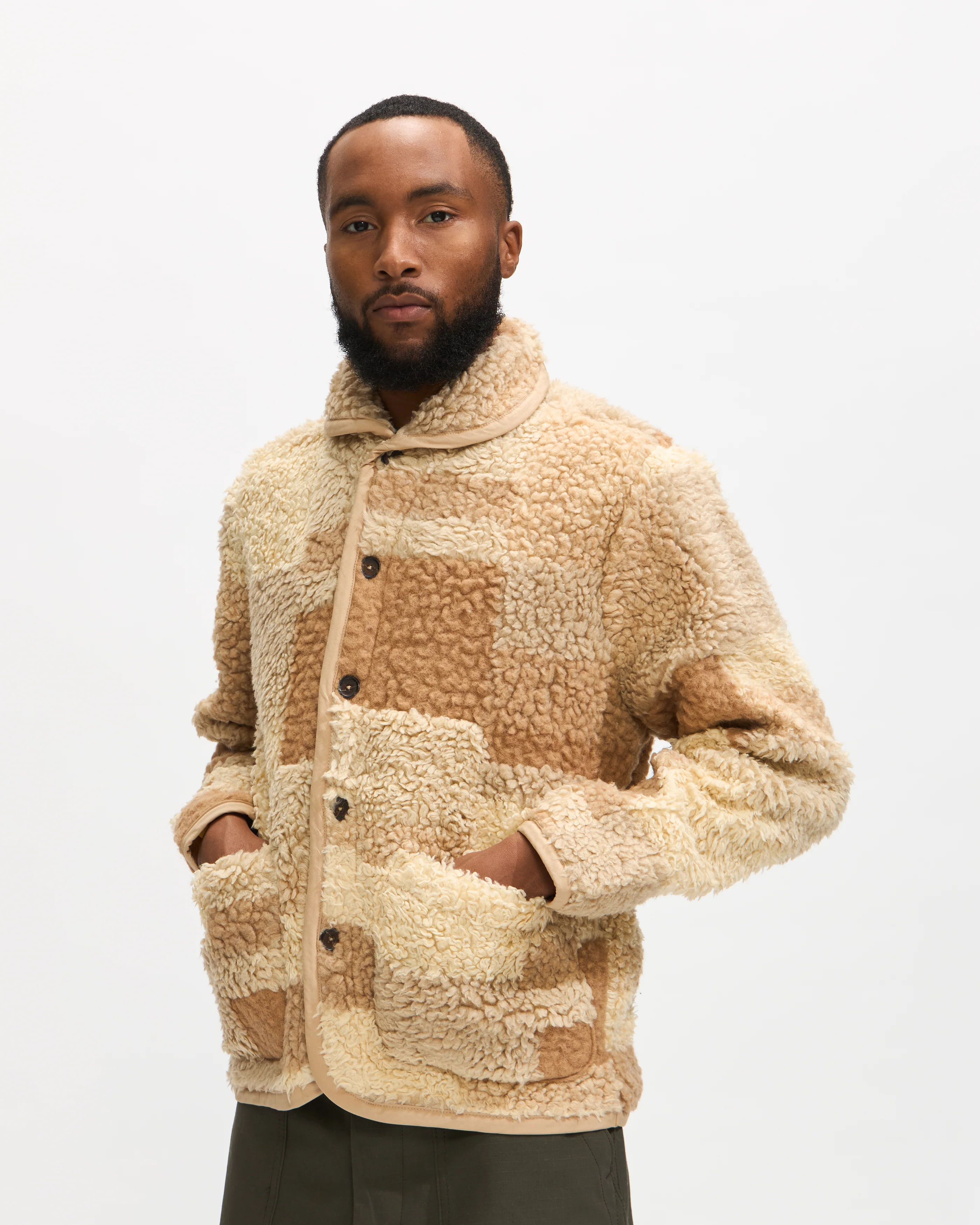 Lancaster Jacket in Sand Patchwork Fleece - Image 5