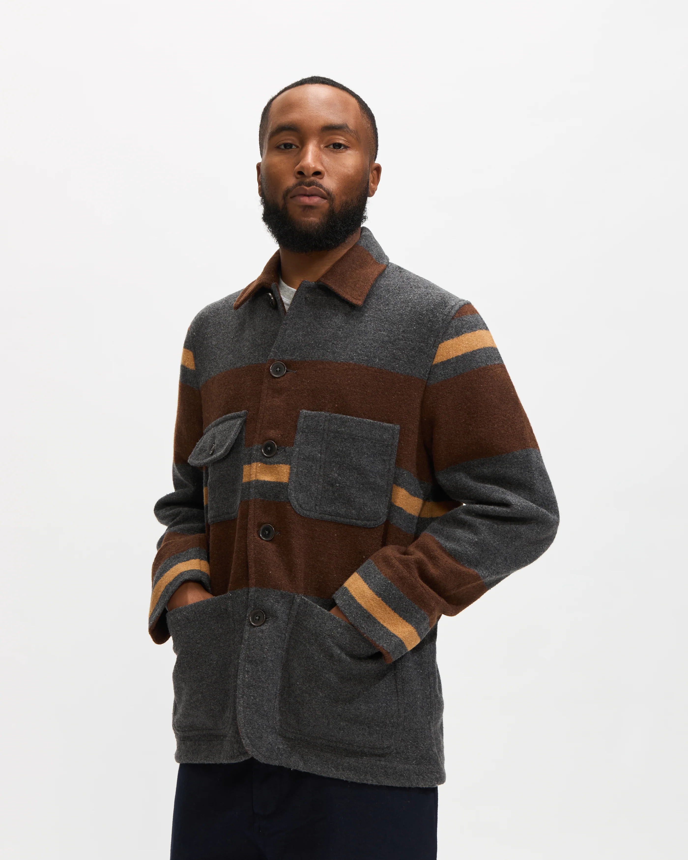 Merchant Jacket in Charcoal Stripe Blanket Wool Mix - Image 5