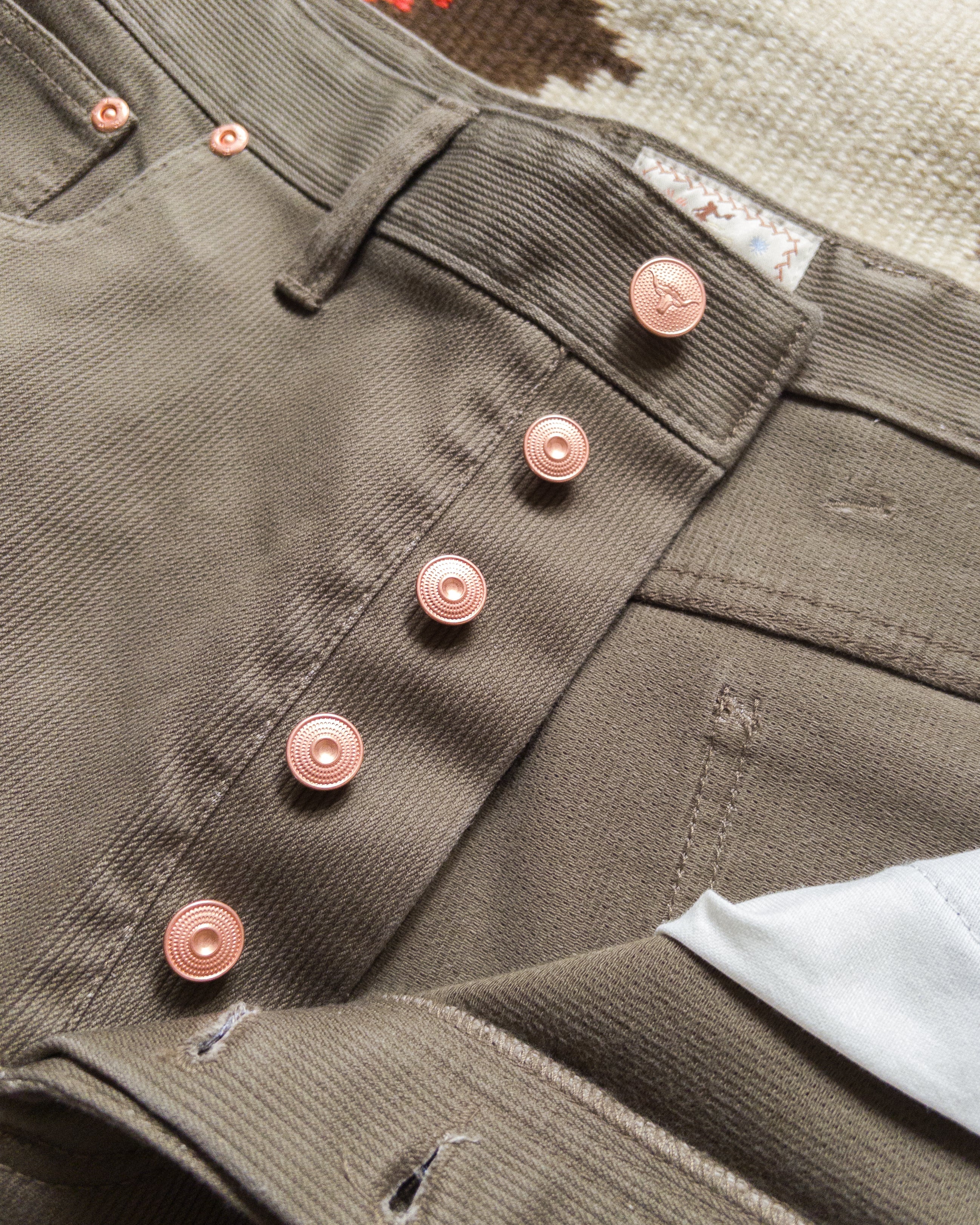 Bedford Cord 5 Pocket Pant in Faded Olive - Image 3